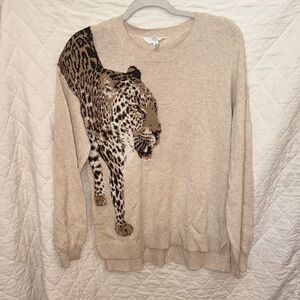 TIME and TRU Women's Beige Leopard Crewneck Pullover Sweater (L)